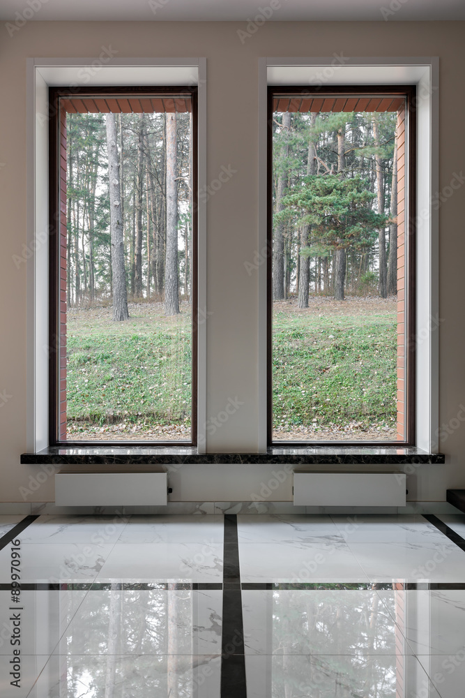 Obraz premium Interior of modern empty space with big windows