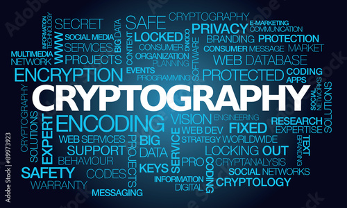Cryptography words tag cloud blue text encrytion cryptology code 