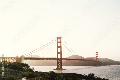 Beautiful sunset view on Golden Gate bridge in San Francisco  California  USA