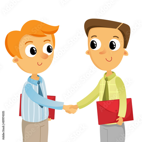Two young business man shaking hands, isolated on white