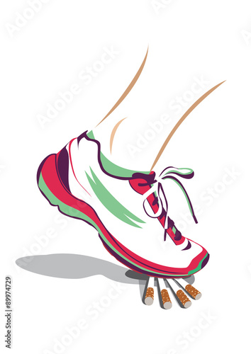 Vector image of a running shoe standing on cigarettes