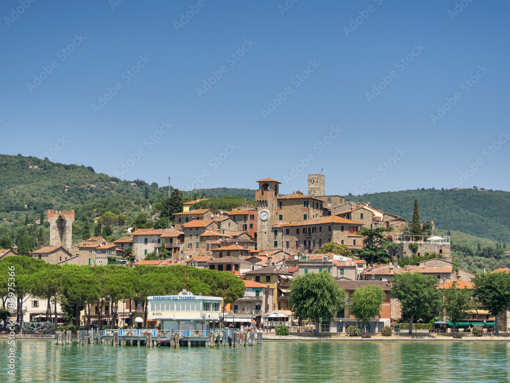 Passignano seen from the Trasimeno lakeside in Umbria