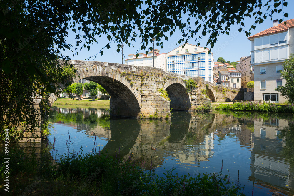 Cabe river and old  bridge at Monforte de Lemos