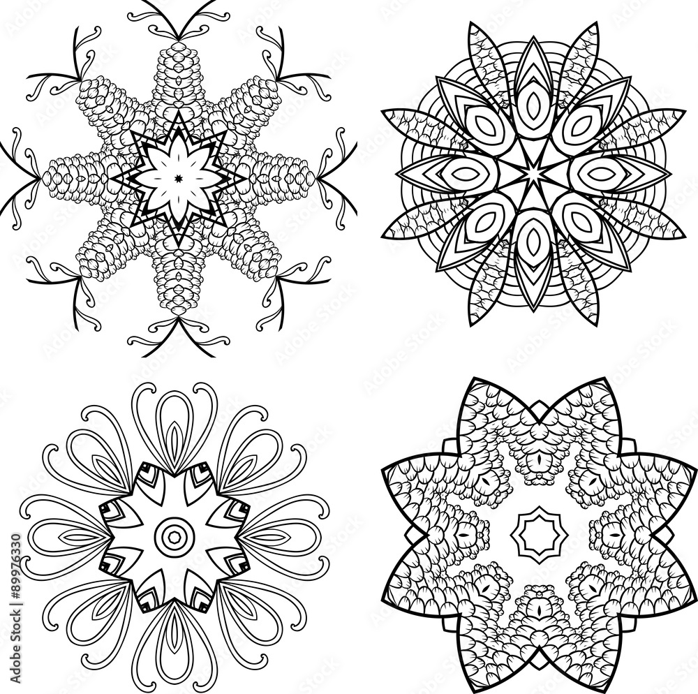 Set Mandalas. Round Ornament Pattern. Snowflakes Set Mandalas. Round Ornament Pattern. Snowflakes
