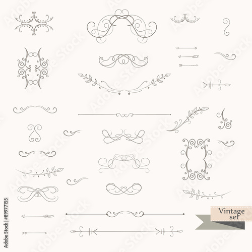 Vintage Vector Ornaments Decorations Design Elements. Flourishes calligraphic combinations retro design for Invitations, Posters, Badges, Logotypes and other design.