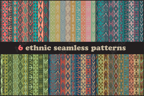 Set of six vector ethnic seamless patterns