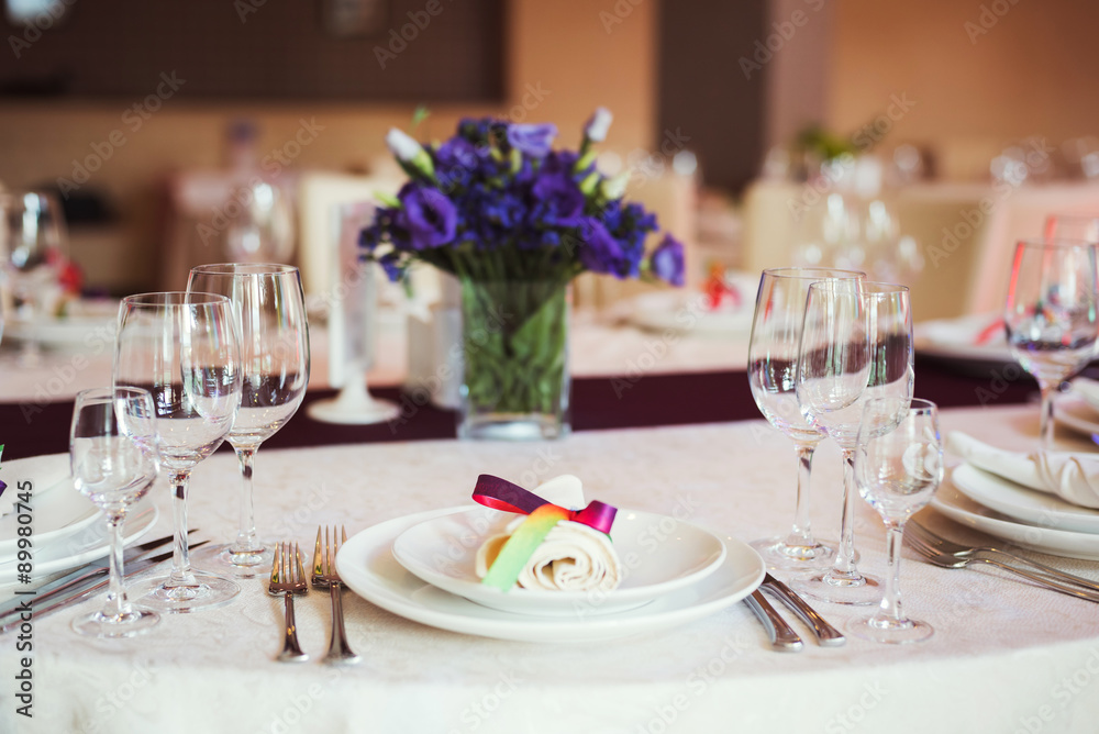 table set for wedding or another catered event dinner
