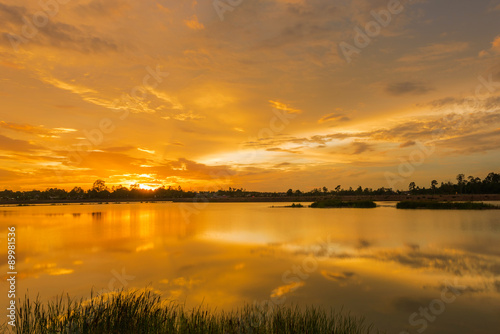 Golden Sunset at the lake view