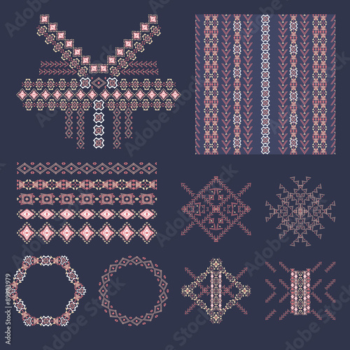 Vector set of decorative elements for fashion in ethnic style