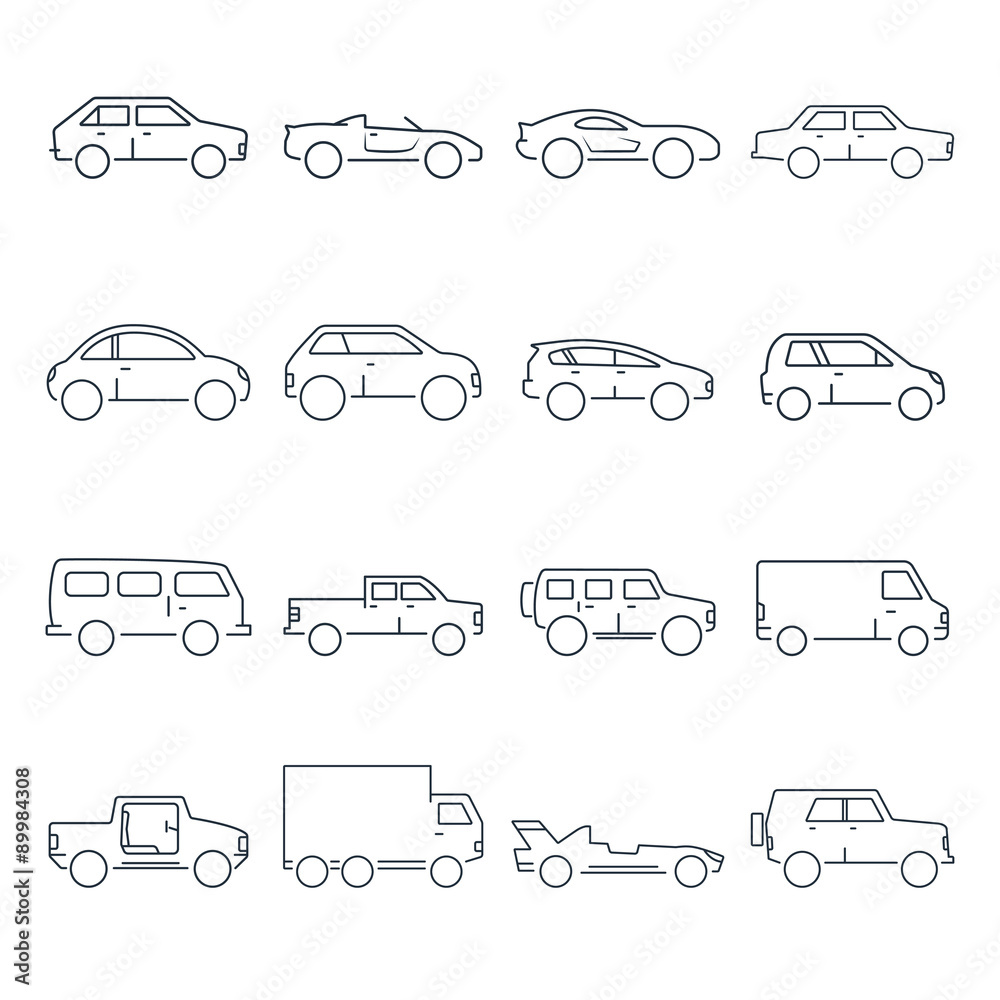 Naklejka premium Zarys ikona kolekcji samochodów