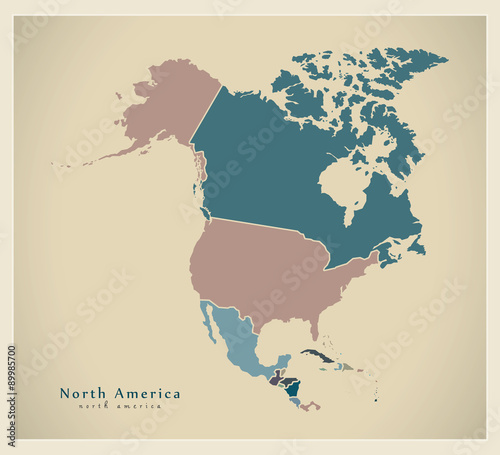 Modern Map - North America Map with countries colored complete