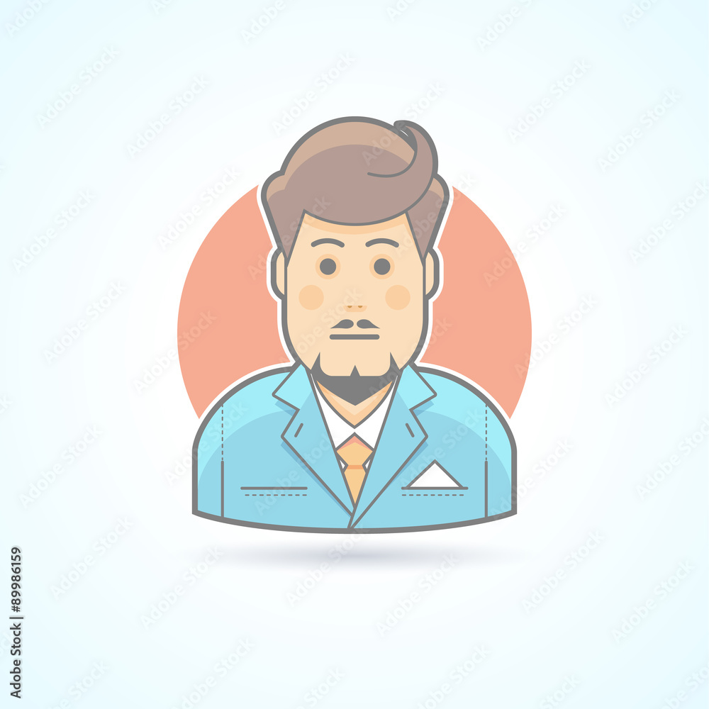 Clerk, suitman, agent icon. Avatar and person illustration. Flat colored outlined style.