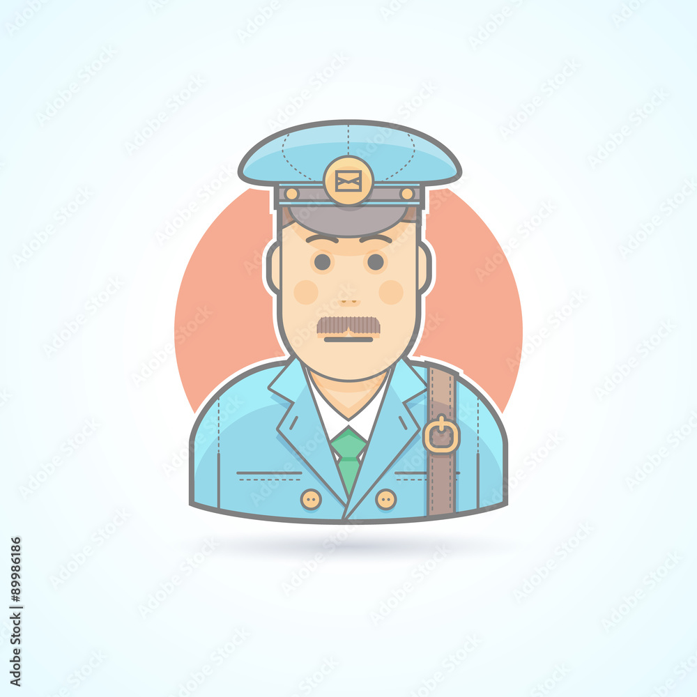 Postman, mail carrier icon. Avatar and person illustration. Flat colored outlined style. Postman, mail carrier icon. Avatar and person illustration. Flat colored outlined style.