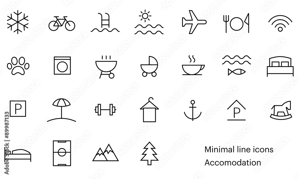 Accomodation icons, minimal, line - obrazy, fototapety, plakaty 