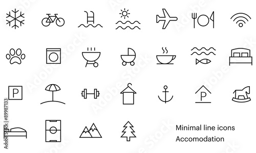 Accomodation icons, minimal, line photo