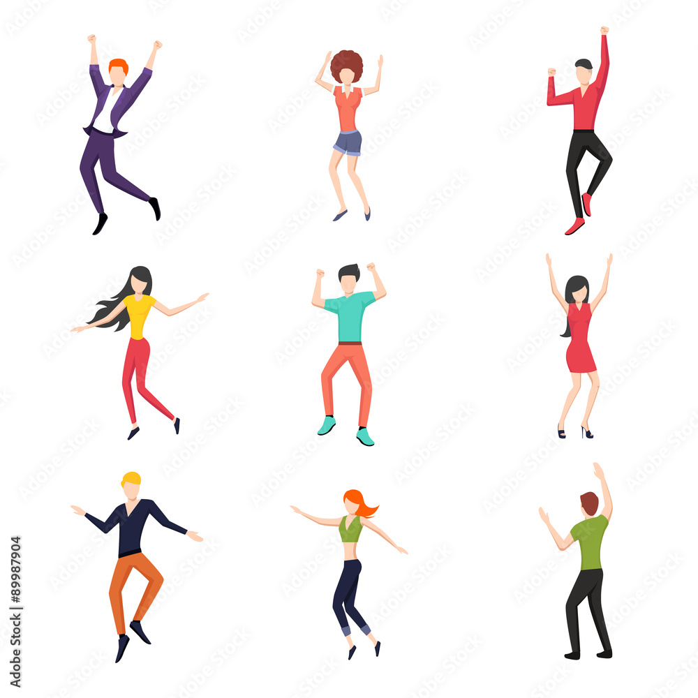 Set of dancing people in flat style