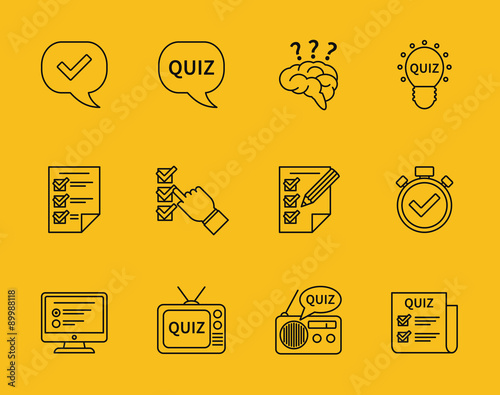Set of vector line quiz icons
