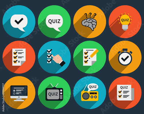 Mind games and quizzes flat icons