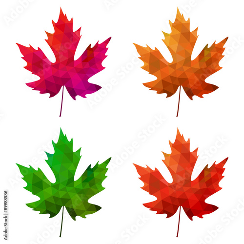set of vector polygonal maple leaves on white background