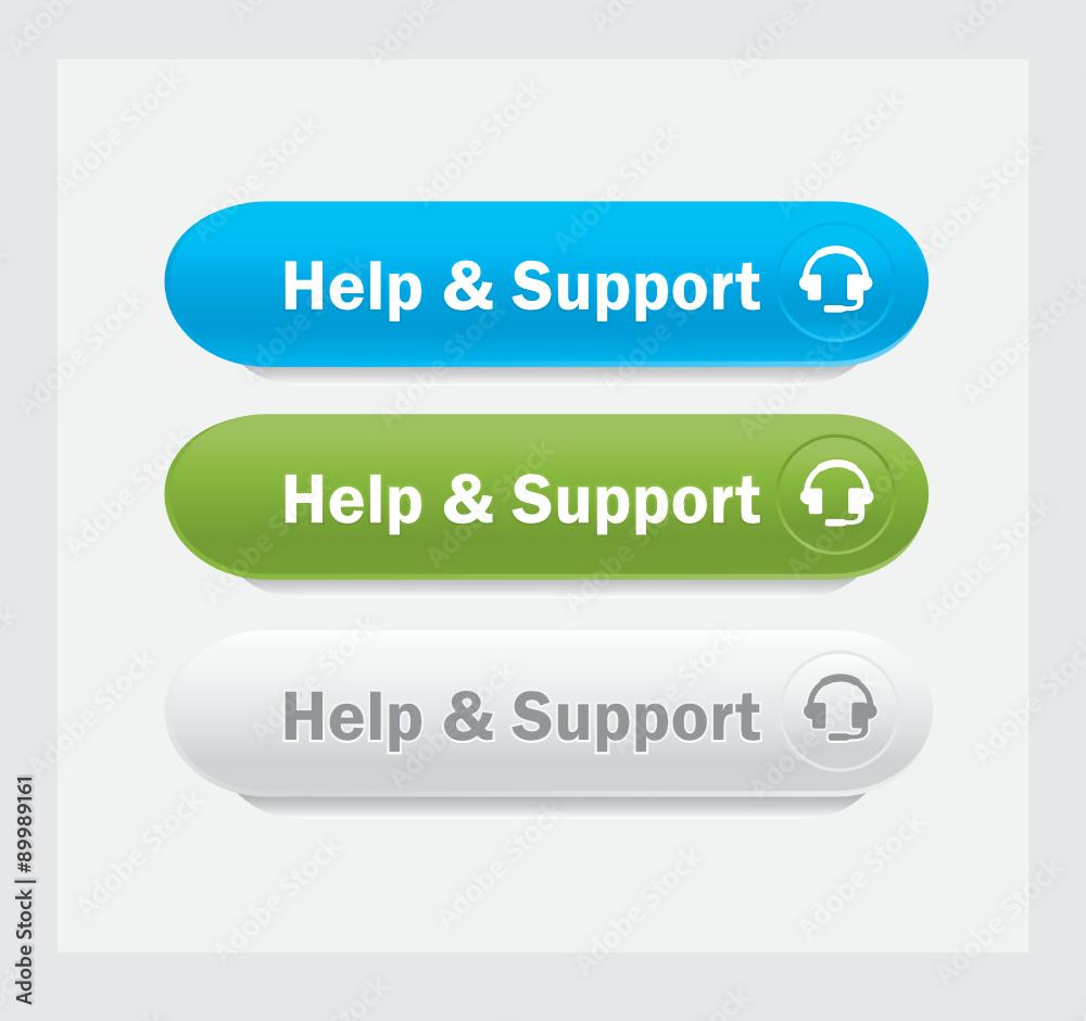 Vector Web interface buttons. Help and support. Vector Web interface buttons. Help and support.