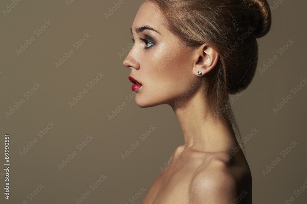 Profile of a beautiful girl closeup Stock Photo