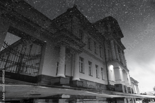 reflection of architectural elements ancient building in water