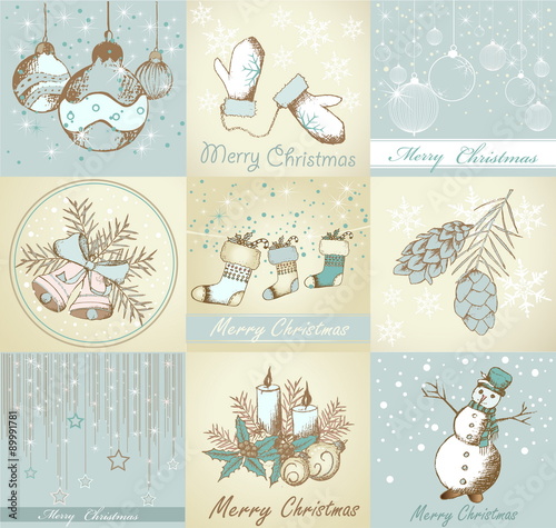 Set of Merry Christmas backgrounds and decorative elements