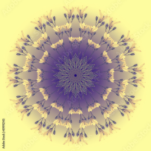 Flower Mandala with Yellow background. Ornamental round floral Pattern.