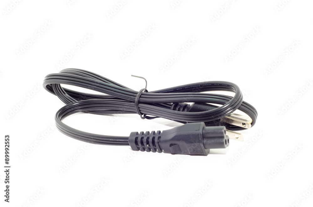 computer power plug cable on a white background