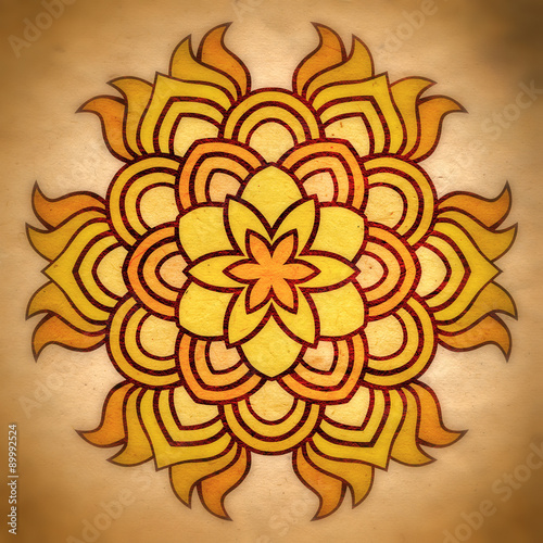 Flower Mandala with old paper background. Ornamental round floral Pattern.