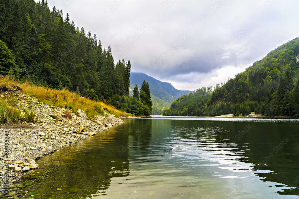 Fototapeta premium Landscape with Petrimanu Lake in Romanian mountains