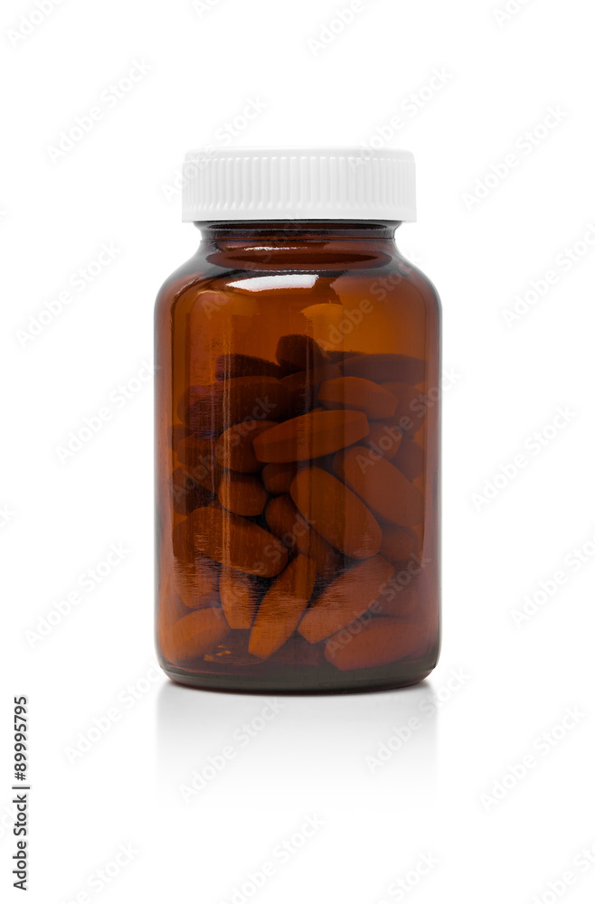 brown glass bottle for supplement product isolated on white back brown glass bottle for supplement product isolated on white back