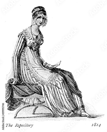 Vintage women fashion illustrated, 1814 Regency dress