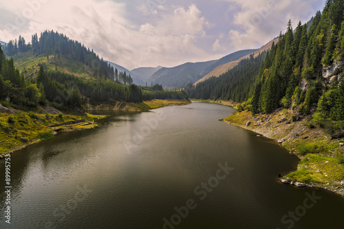 Landscape with Petrimanu Lake in Romanian mountains