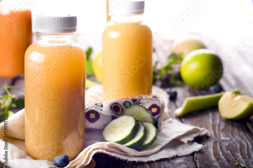 Different juices and fruits 