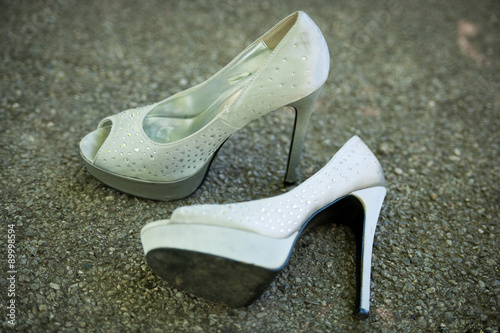 Silver woman shoes with high heels