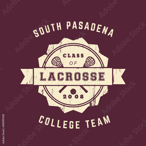 College Lacrosse Team vintage grunge t-shirt design, logo, vector illustration, eps10, easy to edit