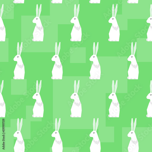 Funny cartoon rabbits. Abstract geometric seamless pattern background