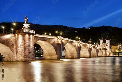 Alte Neckarbrücke Heildelberg am Abend photo