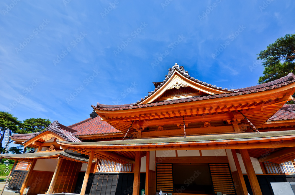 Japanese temple in summer in Hakodate, Hokkaido, Japan. Japanese temple in summer in Hakodate, Hokkaido, Japan.