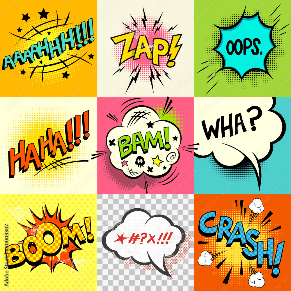 Naklejka premium Comic Book Expressions! A set of comic book speech bubbles and expression words. Vector illustration