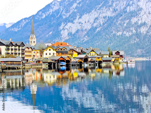 View of Hallstatt village in Alps, Austria
