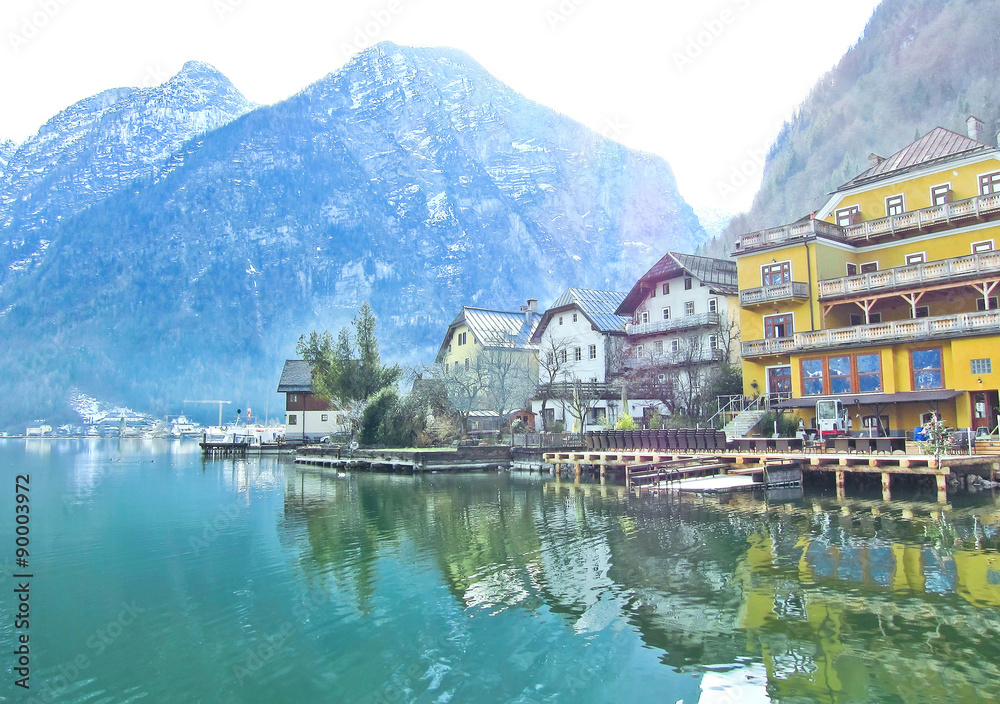 Fototapeta premium View of Hallstatt village in Alps, Austria