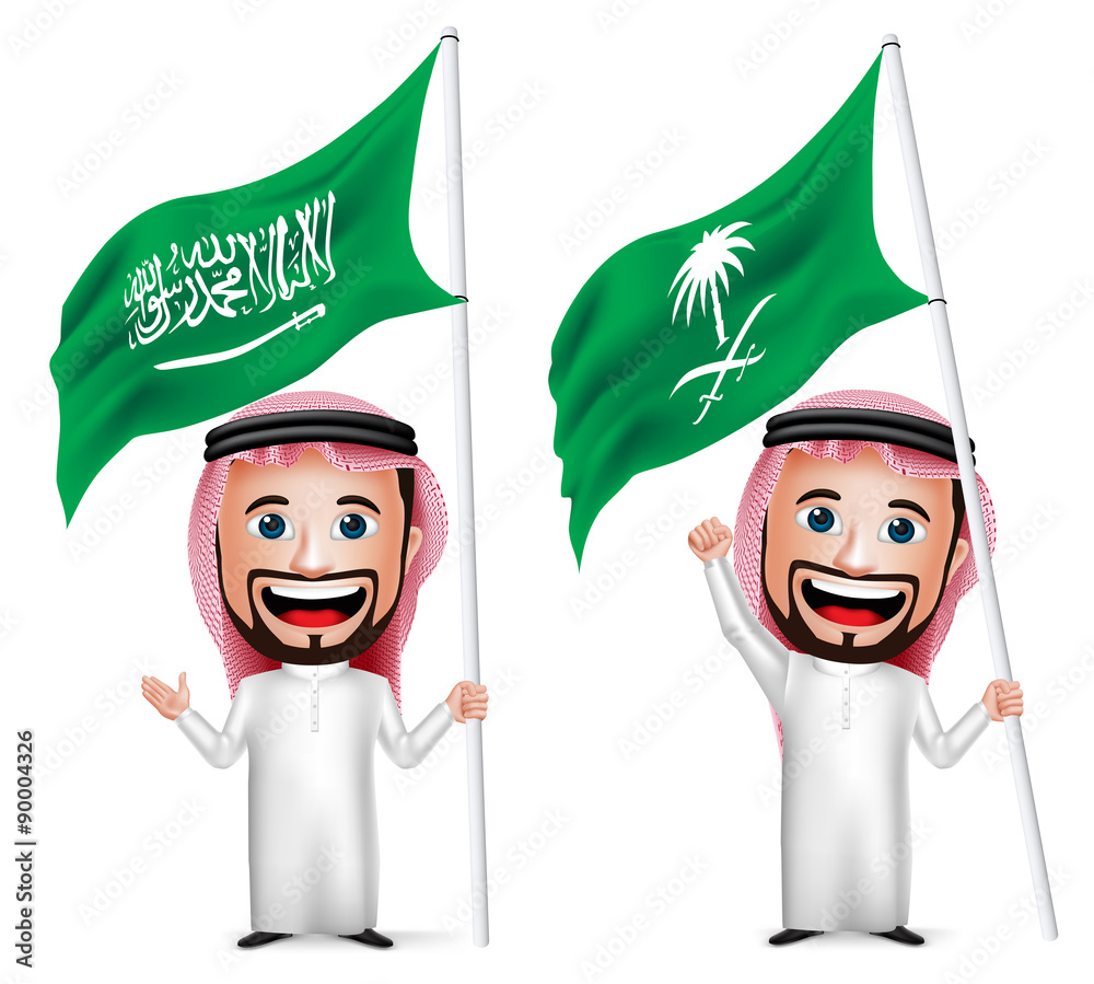 3D Realistic Saudi Arab Man Cartoon Character Holding Saudi Arabia Flag  Stock Vector | Adobe Stock