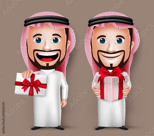 3D Realistic Saudi Arab Man Cartoon Character Holding and Giving Gift
