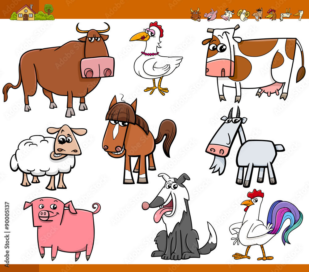 Obraz premium farm animals set cartoon illustration