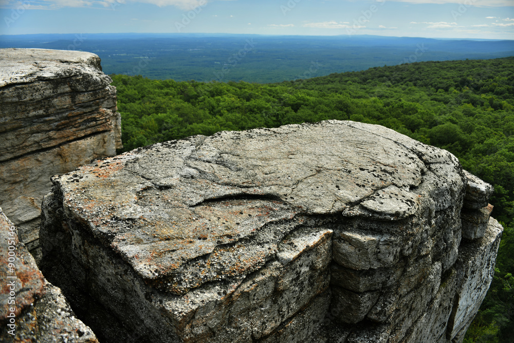 Massive rocks and view to the valley at Minnewaska State Park Reserve Upstate NY during summer time Massive rocks and view to the valley at Minnewaska State Park Reserve Upstate NY during summer time