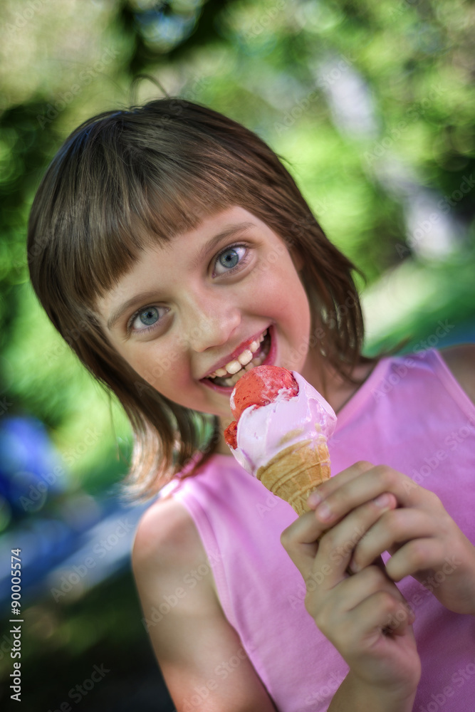 little girl with ice cream in the park little girl with ice cream in the park