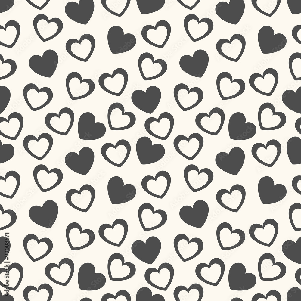 Fototapeta premium Heart shape seamless pattern. Black and white colors