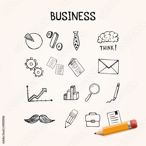 Set of business doodles, vector icons hand drawn